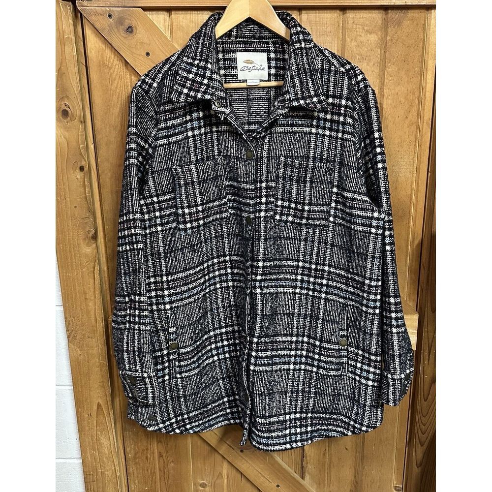 Bob Timberlake Black Plaid Heavy‎ Wool Blend Shacket Coat Women's XL Jacket EUC